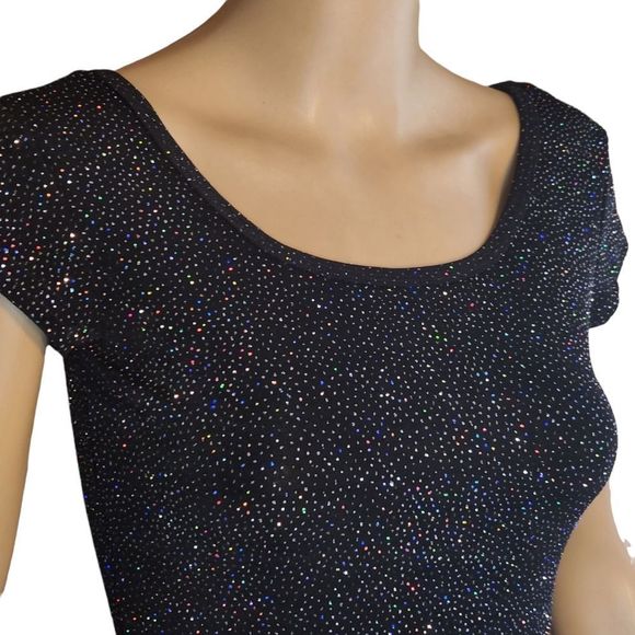 XOXO Shirt Vintage Sparkles Short Sleeve Scoop Neck Black Womens Size small - Picture 2 of 14